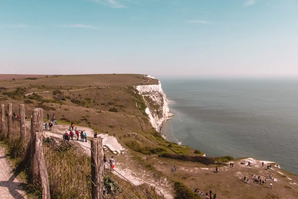 Looking down at the white cliffs of Dover on the Dover cliff walk.