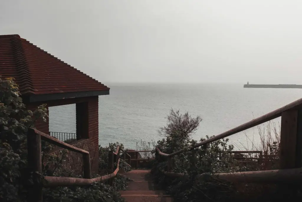 View of the ocean on a misty day. 