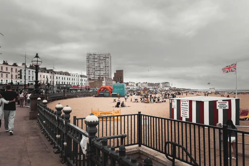 A view of the beach at Margate on a cloudy day.