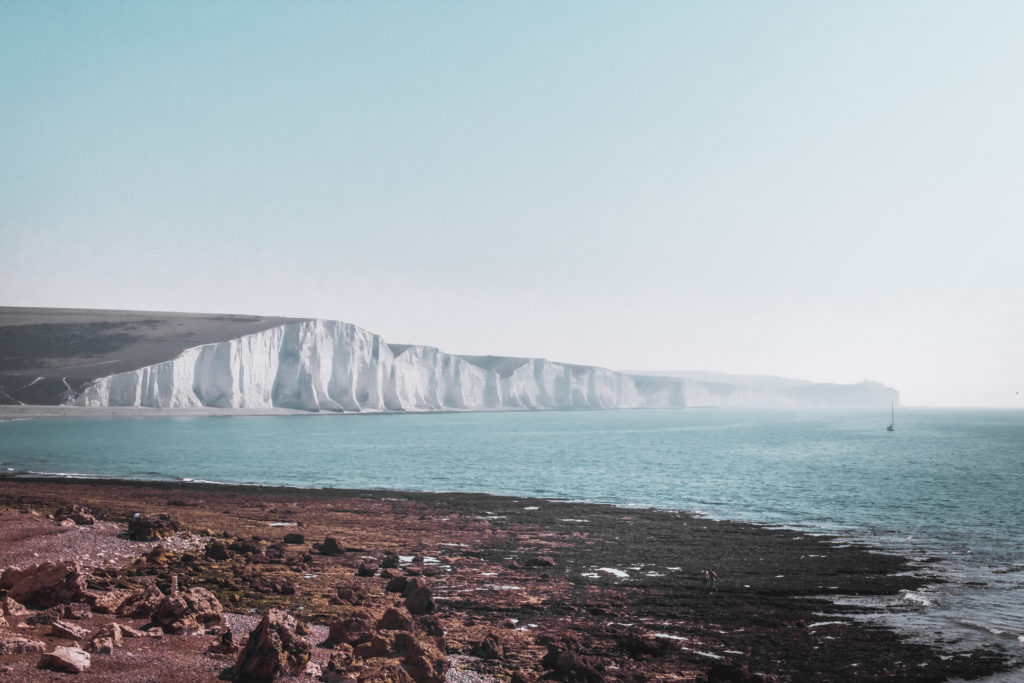 The seven sisters chalk white cliffs.