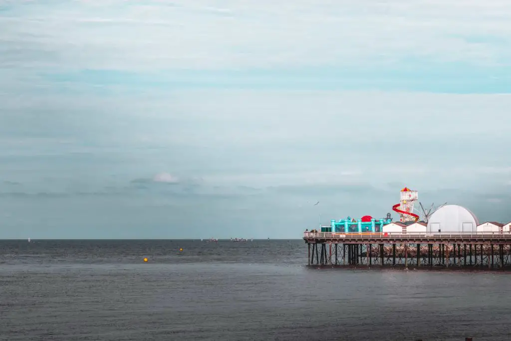 Herne Bay pier on the right of the frame, on the dark coloured sea.