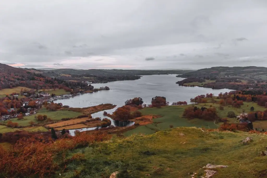 A view down to Lake Windermere from the top of Todd Crag.