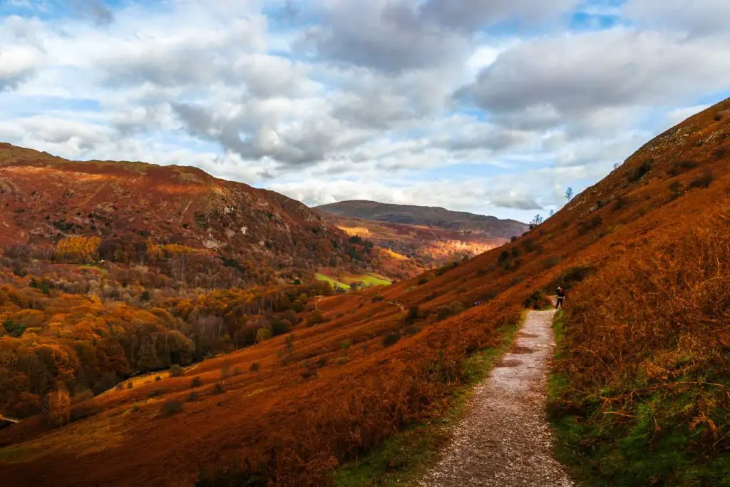 A trail on the side of the hill in the Lake District.