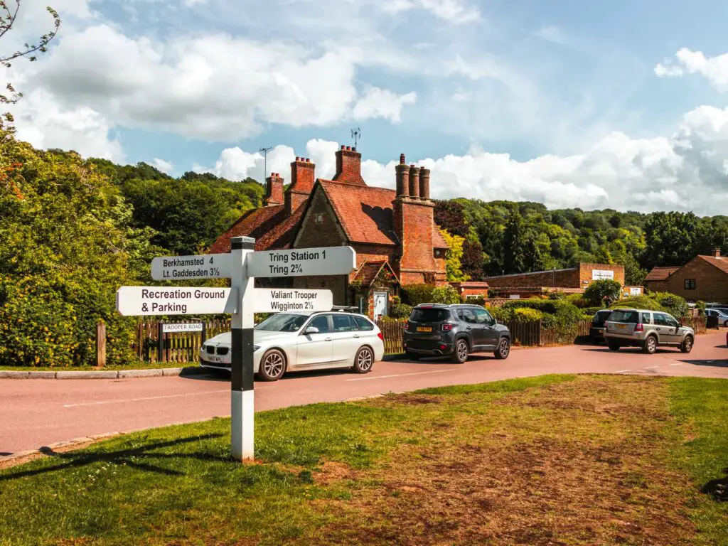 Cute white signage on a green patch in Aldbury in the Chilterns.