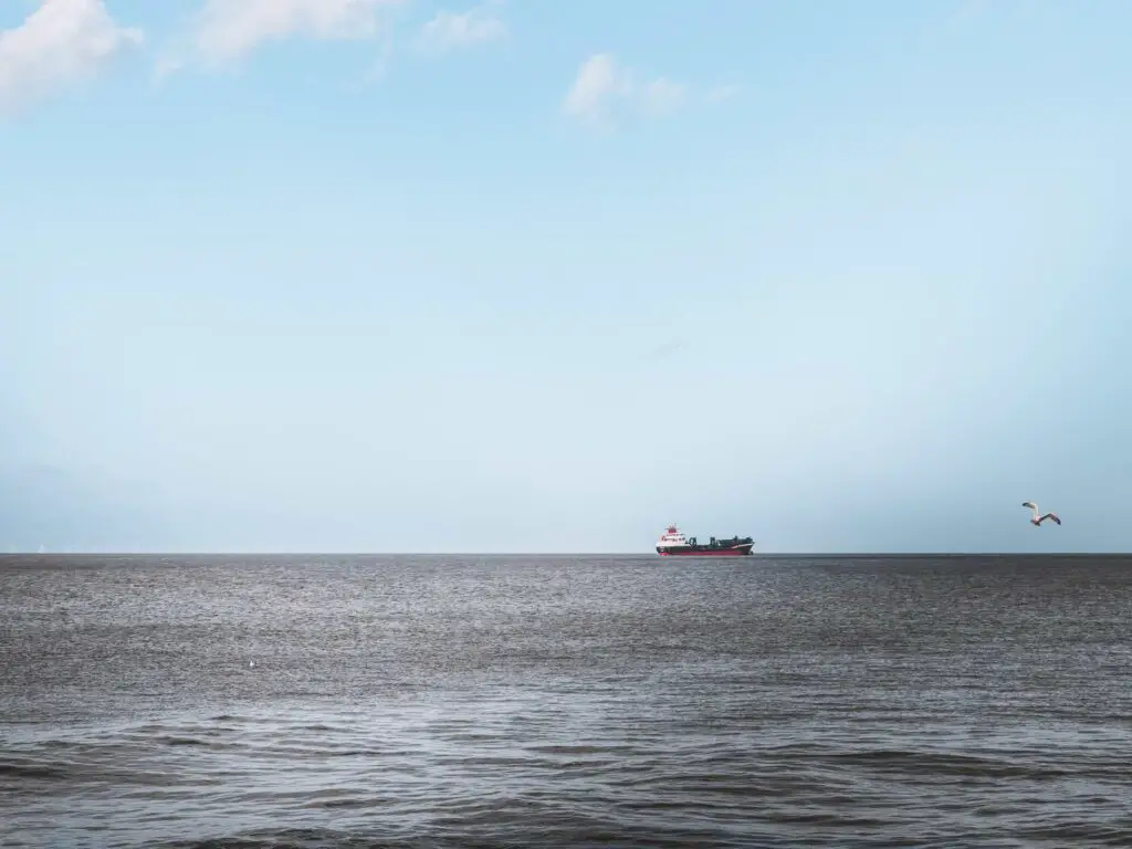 A big ship in the distance out to sea along the walk from Herne Bay to Margate.