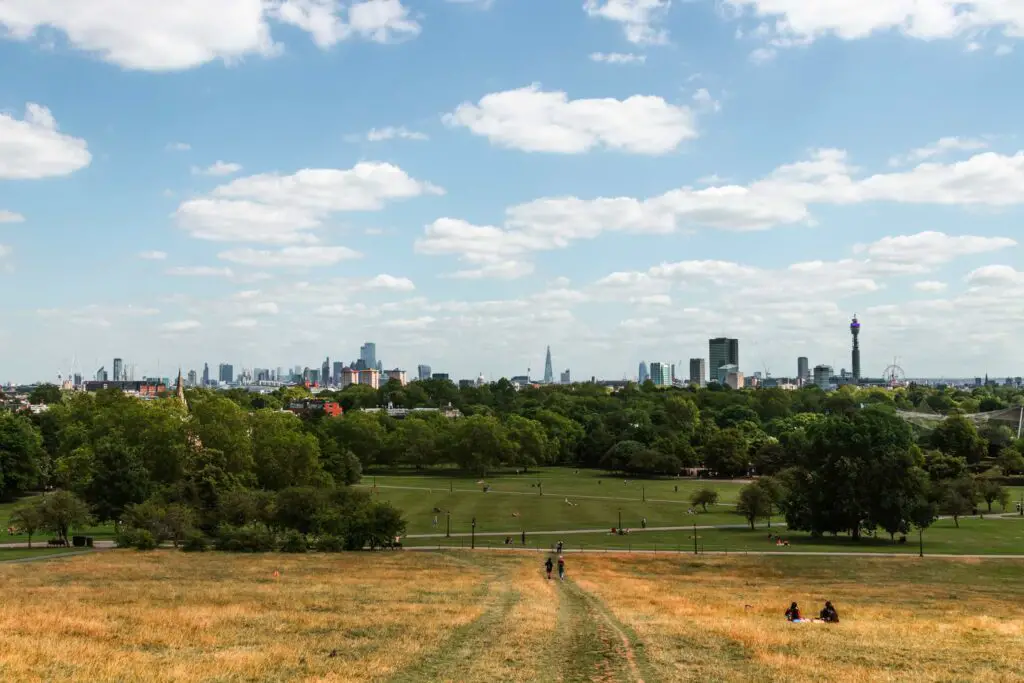 View of London from the top of primrose hill on the walk from regents park.