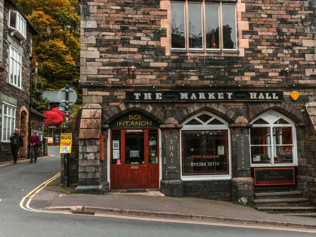 The market Hall building in Ambleside at the start of the Stock Ghyll force waterfall walk.
