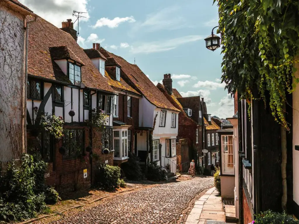The old houses along the cobbled stone Mermaid street in Rye.