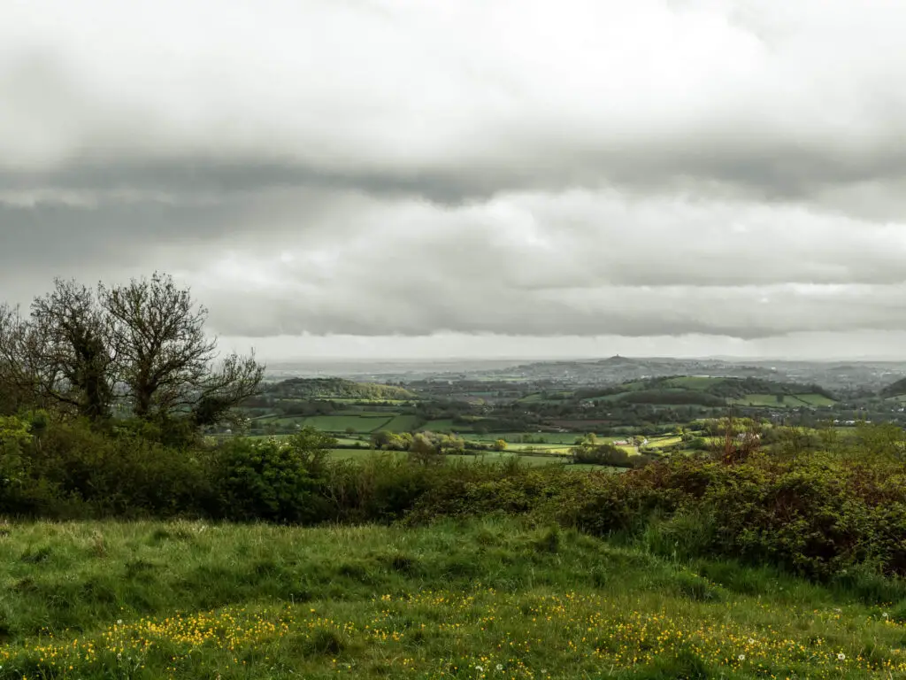 A far reaching view of the green fields of Somerset.