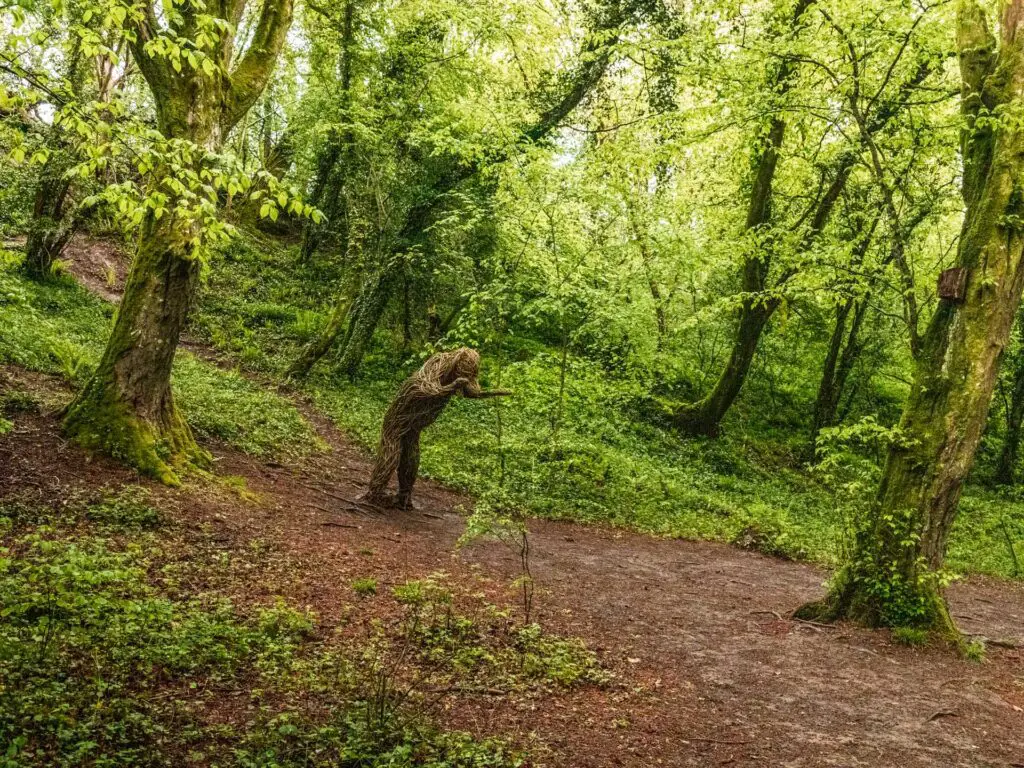 A stick bear sculpture on the walk to Ebbor Gorge.