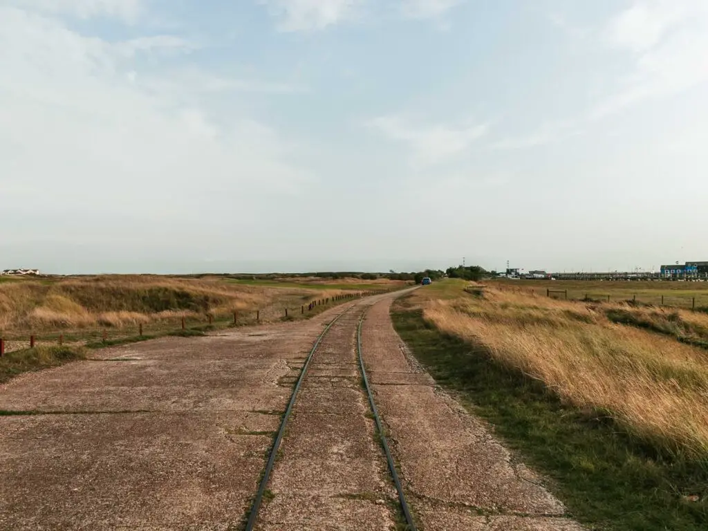 The old tramline running along the path on the walk from Rye to Camber Sands.