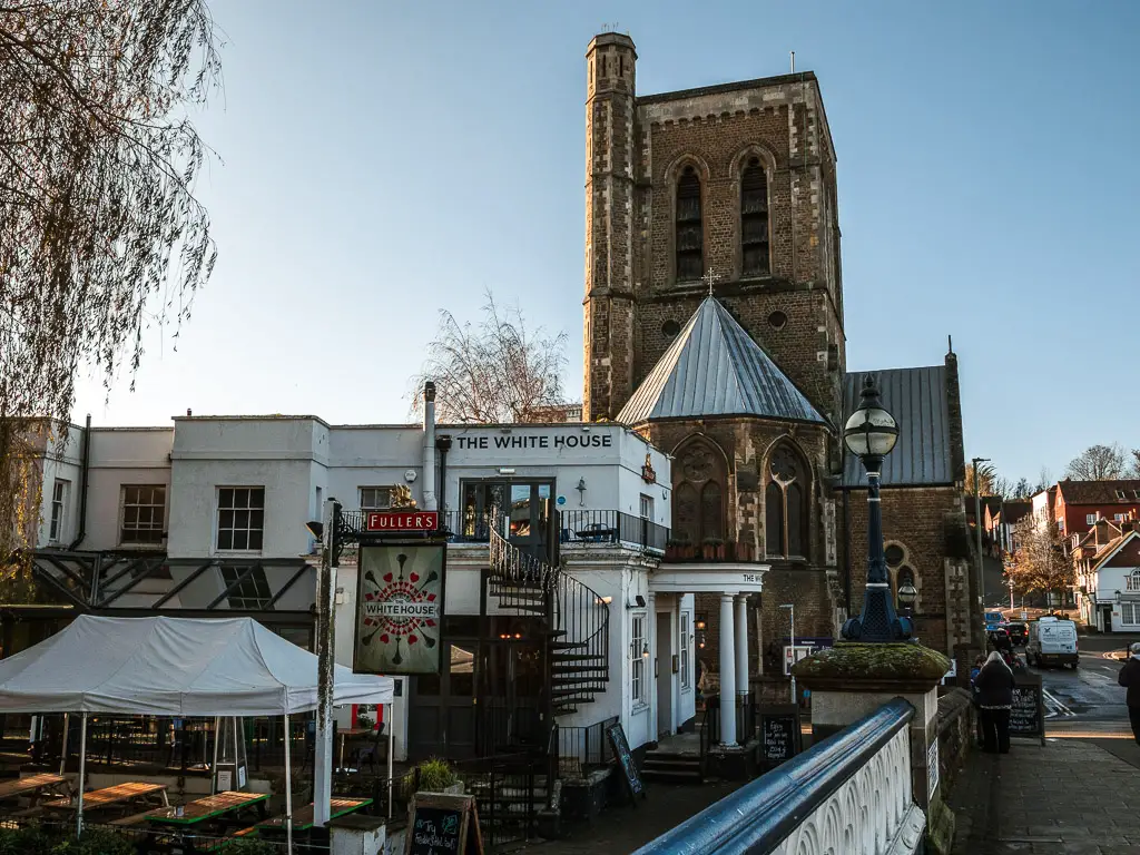 The white house pub building in Guildford. 