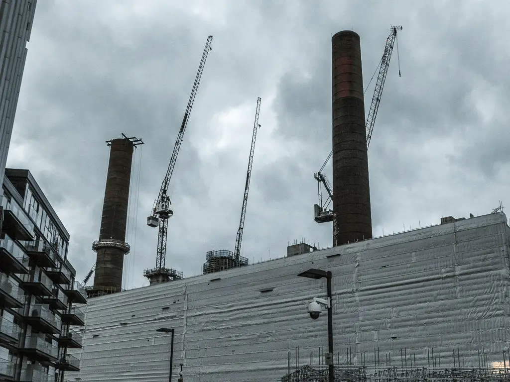 Lots road Power Station, covered up whilst under construction. 