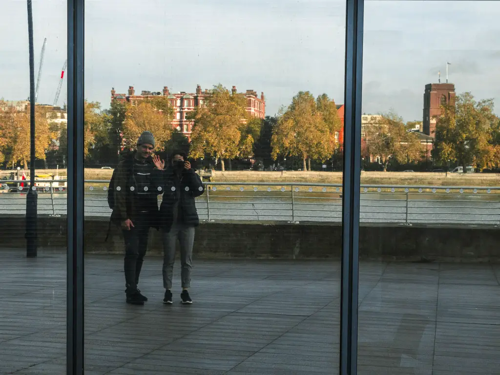 Me and ollie taking a mirror selfie on the Thames Path in Battersea.