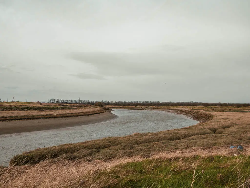 The River Stour as it curves around on the walk from Deal to Sandwich. 