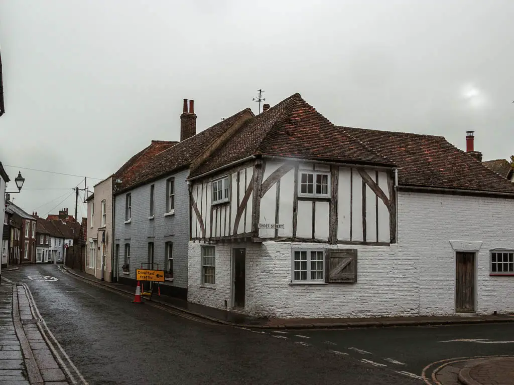 A corner street with medieval houses in Sandwich.