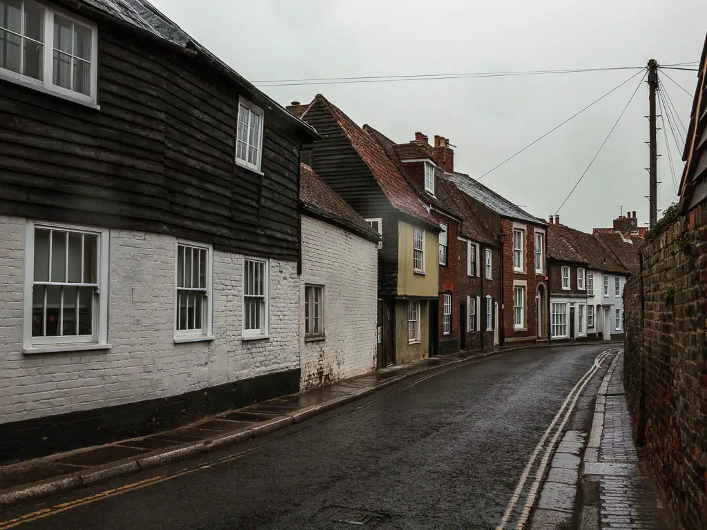 A residential street with the old Medieval buildings of Sandwich.