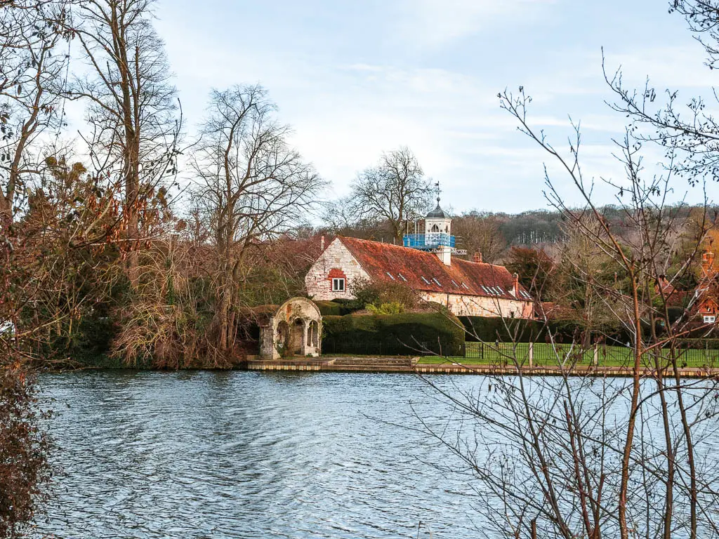 Looking across the River Thames to a church on the other side on the walk from Henley to Marlow. 