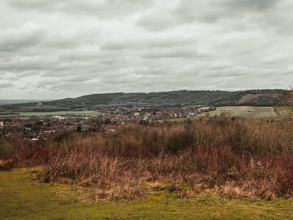 Looking down to hill to Wendover village and the hills in the distance. 