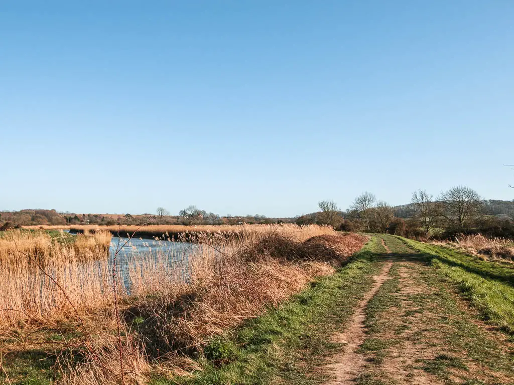 The grass ridge trail with the River Arun to the left. 