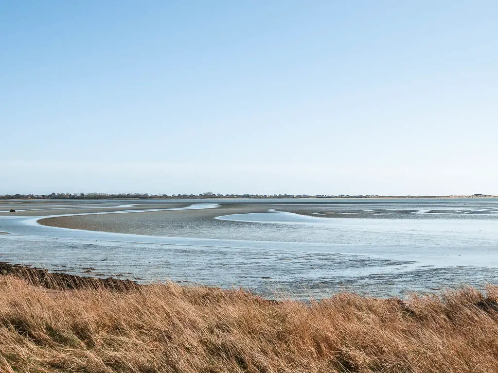 The blue sea with ripples on the circular Thorney Island walk.