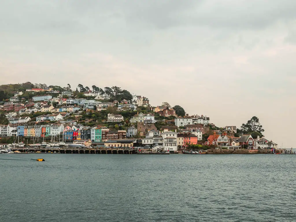 Looking across the river to Kingswear and the houses on the hill, at the start of the walk from Dartmouth to Blackpool Sands.