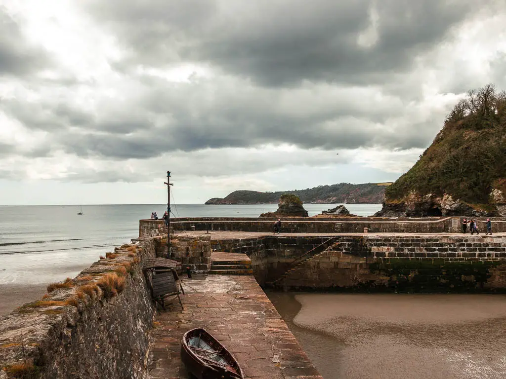 Looking across the harbour and out to sea in Charlestown, at the start of the coastal walk to Par.