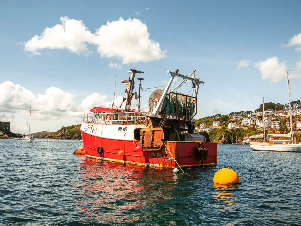 A moored fishing boat in Fowey Harbour.