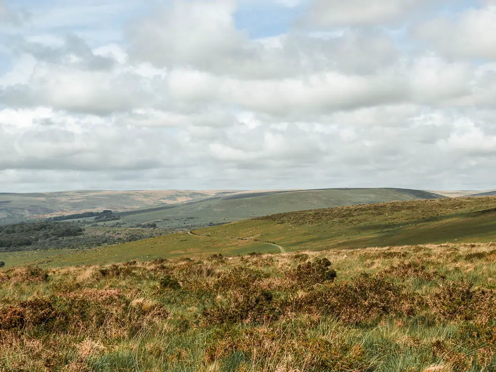 Looking across the Dartmoor hills with Redlake Tramway visible below, on the walk from Ivybridge.