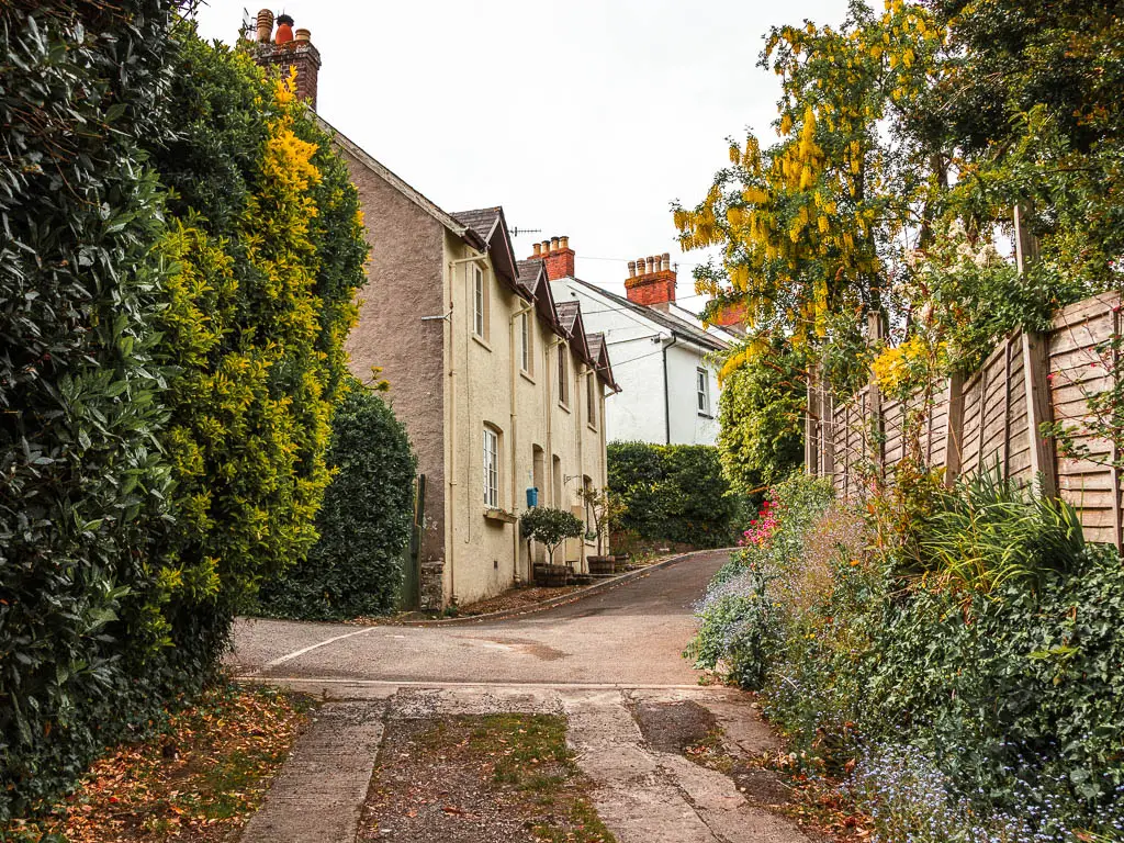 Looking along a residential street at the end of the Jennycliff Bovisand walk.