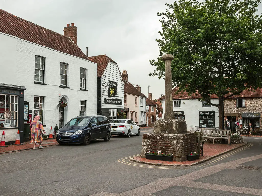 The square in Alfriston, surround by village shops. 