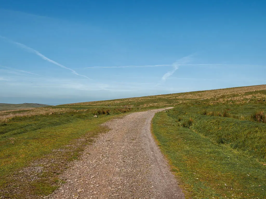 Looking along the Princetown Railway path through the grass, on the walk to King's Tor.