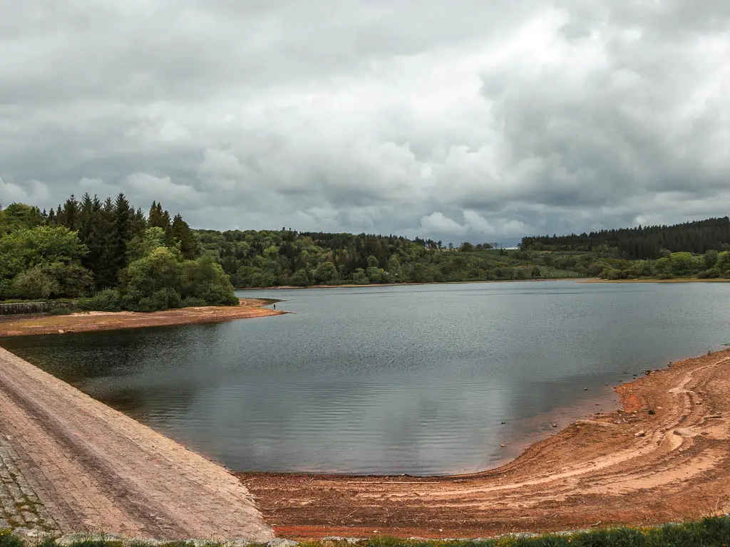 Looking across the Burrator reservoir on the circular walk to Sheepstor. There is lots of woodland on the other side of the reservoir. 