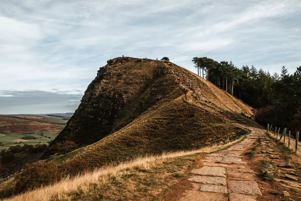A stone paved path leading to Back Tor, a big hill on the circular Mam Tor walk.