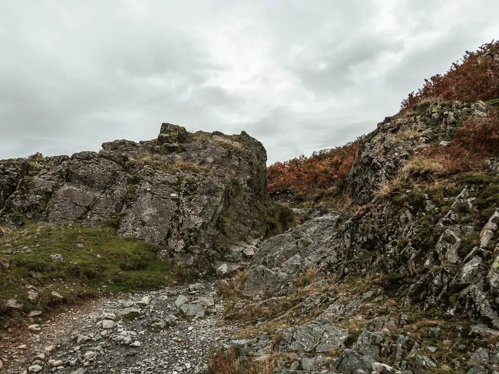 A very rocky section of trail, goring through some bigger rocks.