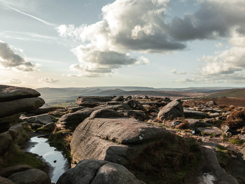 Looking across the big boulders on the walk along the top of Stanage Edge.