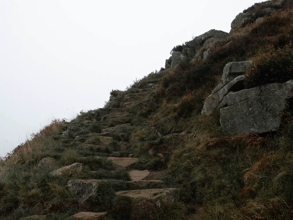 A rocky trail leading up a steep hill.