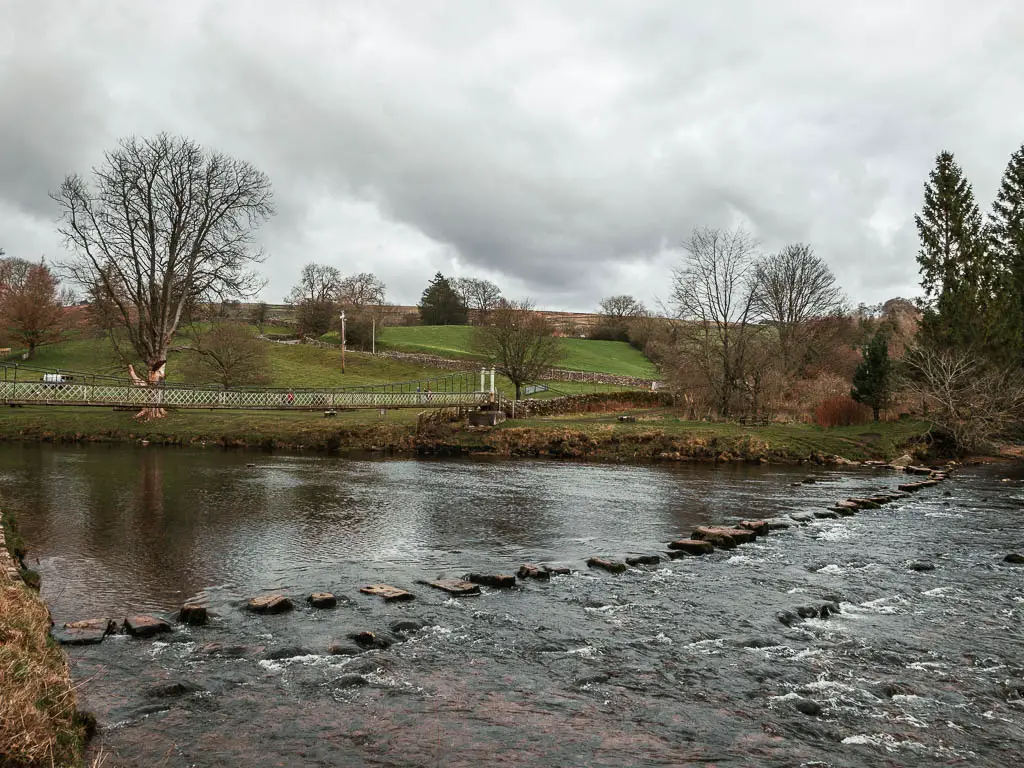 Stepping stones running across the fast flowing river.