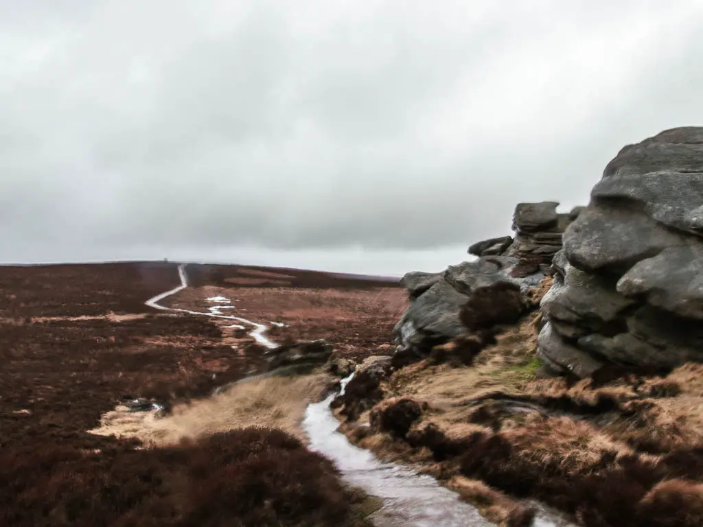 A trail running along the left side of Back Tor, leading to the moors ahead.