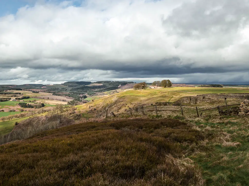Looking across the hilltop to the undulating field views in the distance on the walk to Sutton Bank.