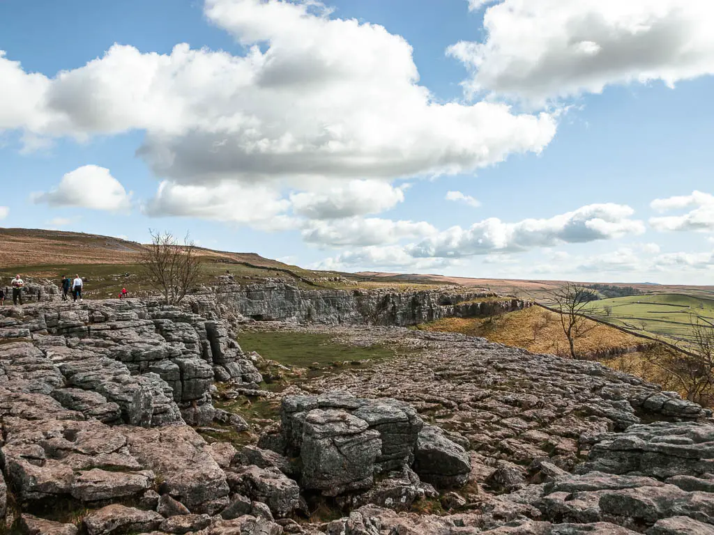 Looking across the rocky top of Malham cove, when walking across it.