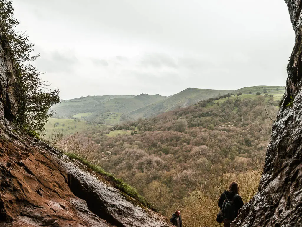 Standing in Thor's Cave, looking out to the view down across the Manifold Valley.