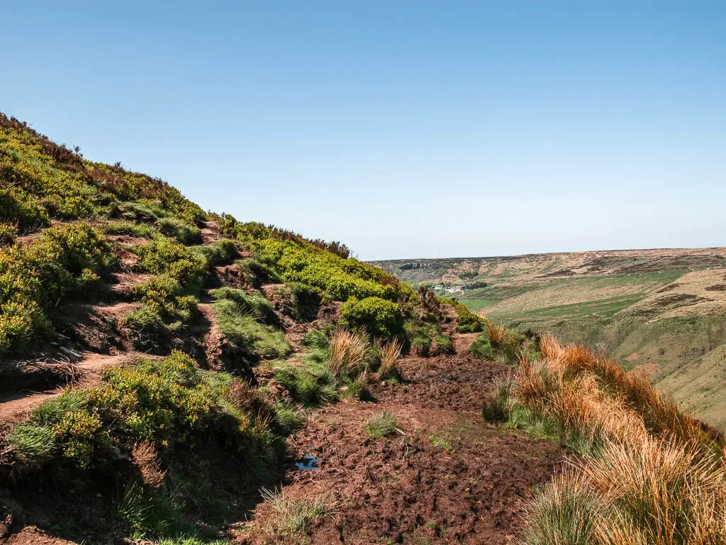 A rugged and muddy dirt trail on the side of the hill.