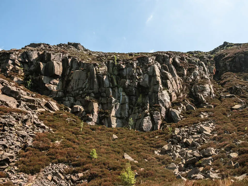 A big rugged rock face, near the end of the Trinnacle trail walk.