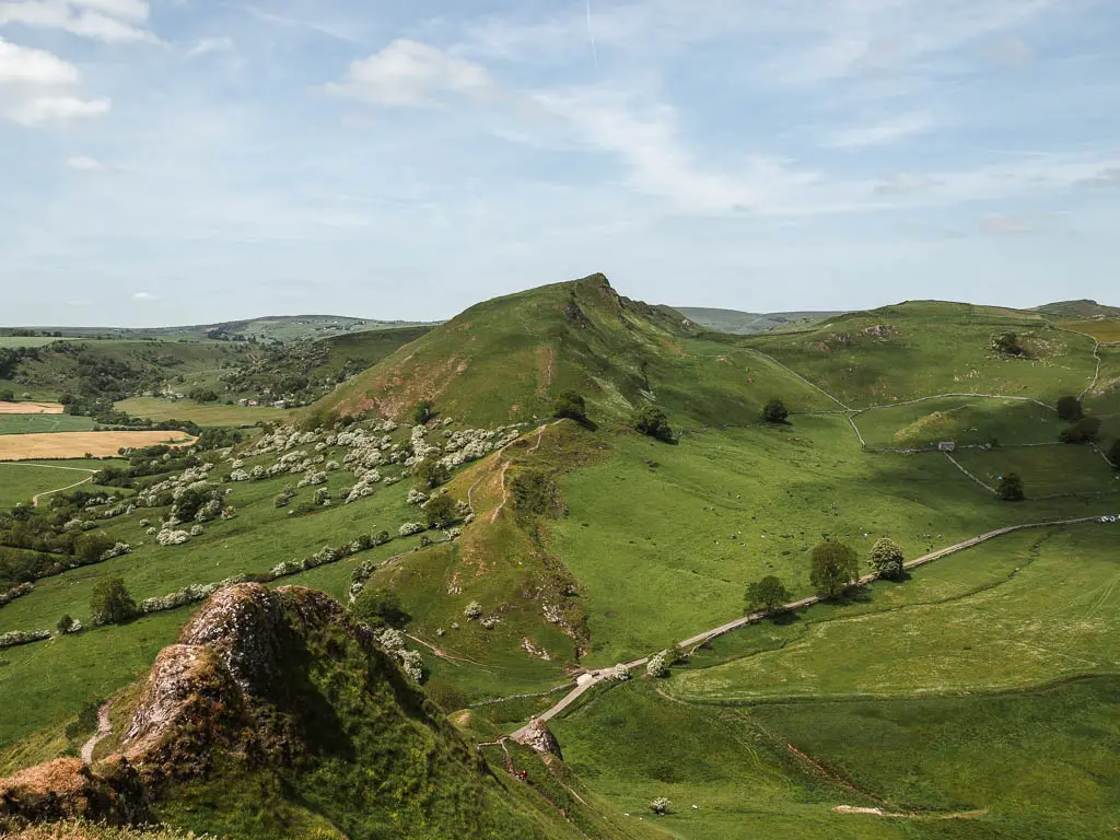 Looking across the the Dragon's Back formation of Chrome Hill, on the walk along the top of Parkhouse Hill in the Peak District.