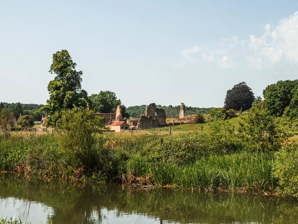 The ruins on Kirkham Priory on the other side of the river, at the end of the walk.