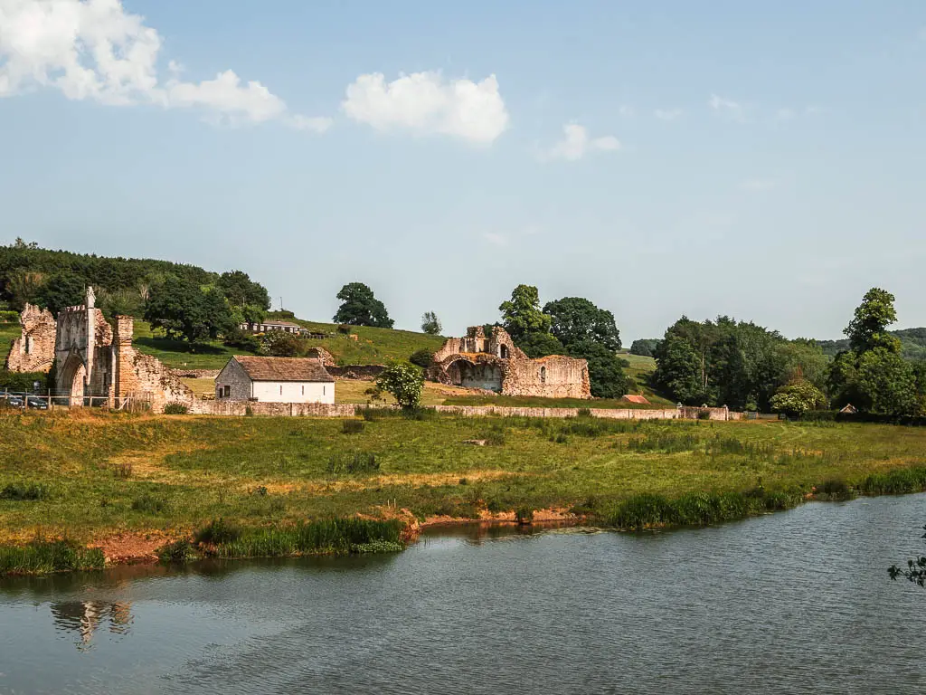 Looking across the river to the ruins of Kirkham Priory, at the start of the walk.