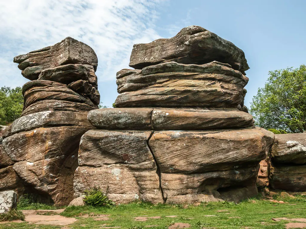 Looking up to some of the big Brixham Rocks, partway through the walk from Pateley Bridge.