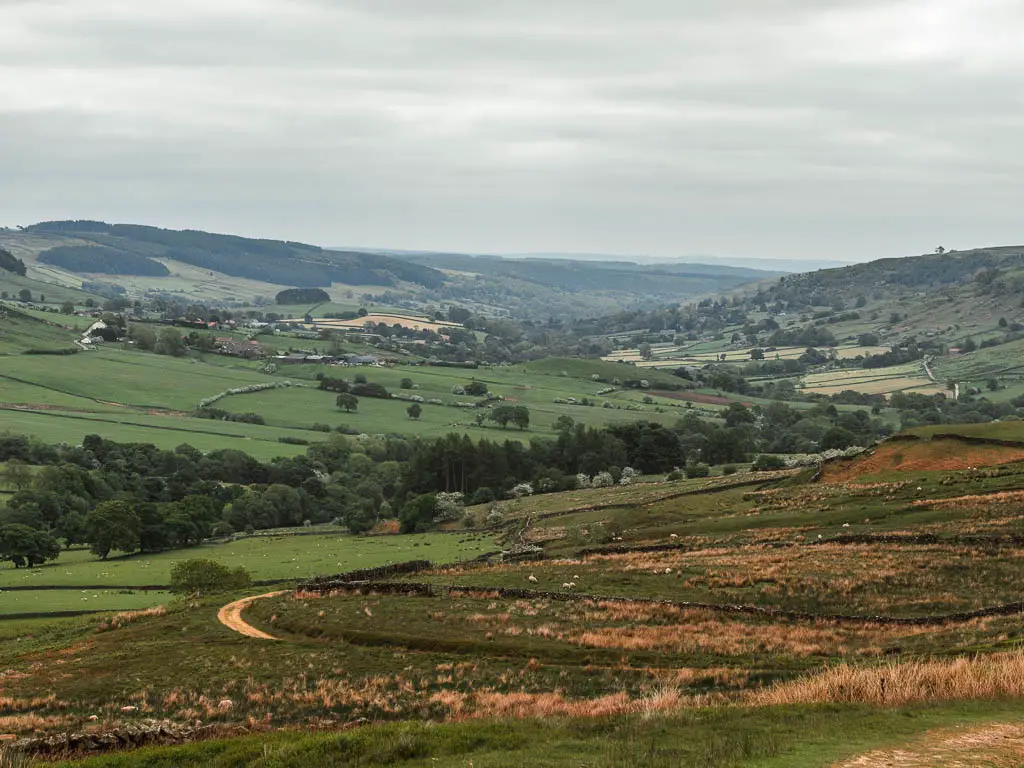 Looking down into the valley, with a sweeping field view, on the walk up to Blakey Ridge from Rosedale Abbey.