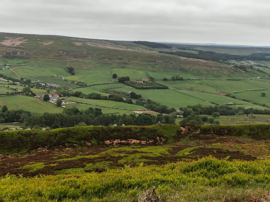 Looking down into the valley filled with green, when walking along the Rosedale Railway.